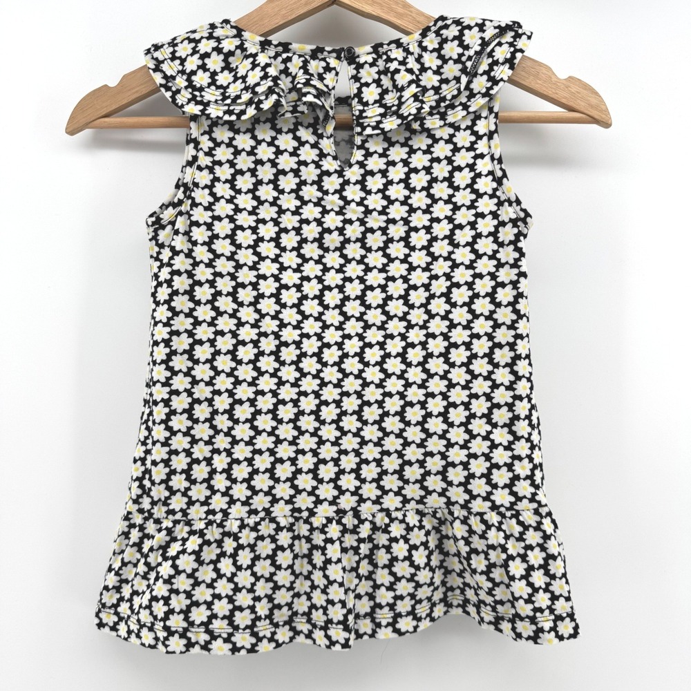 Gymboree Daisy Floral Top Girls Size 7 Black White Yellow Ruffle Peplum Bow - Picture 3 of 6